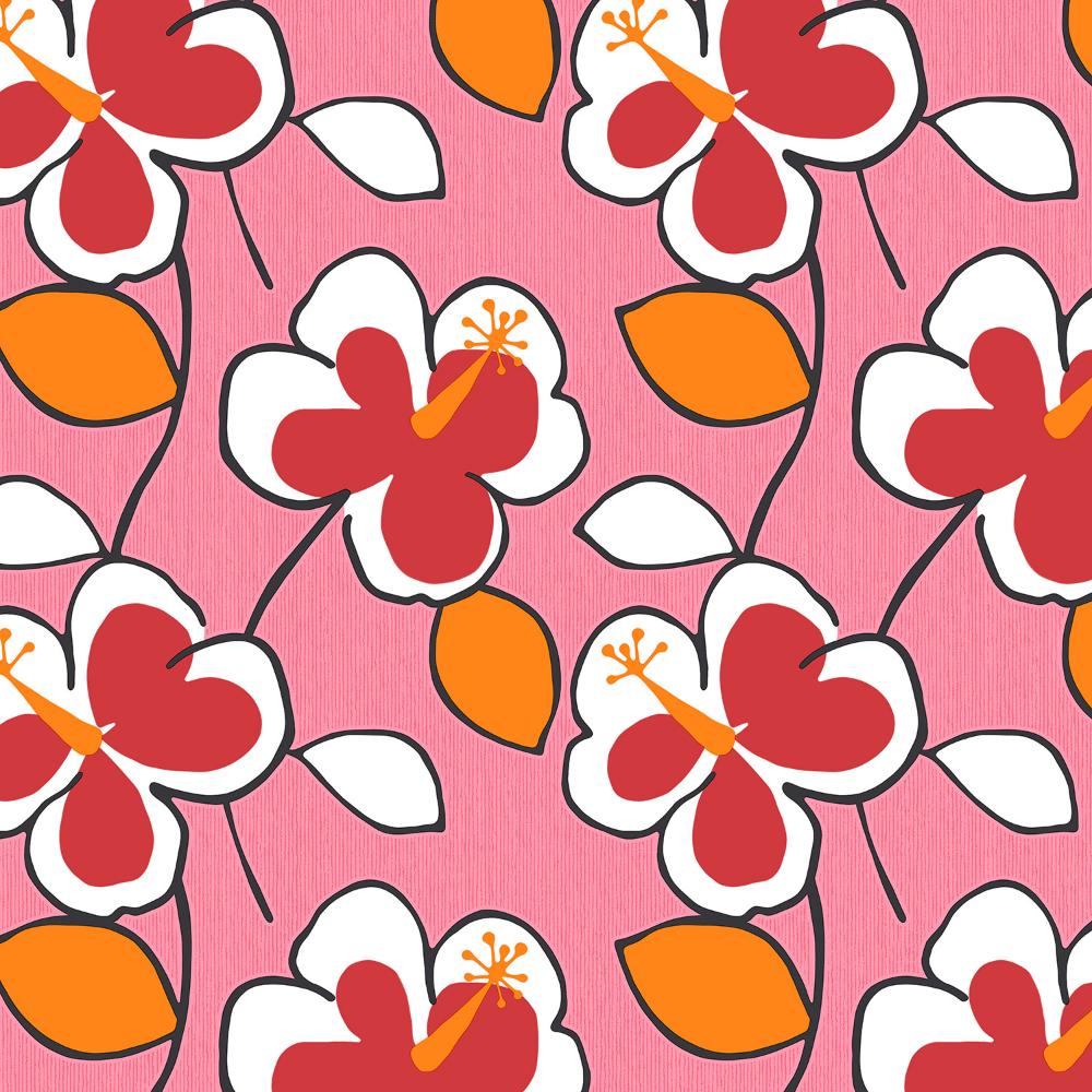 Patton Wallcoverings JJ38020 Rewind Flower Power In Hot Pink, Red And Orange Wallpaper